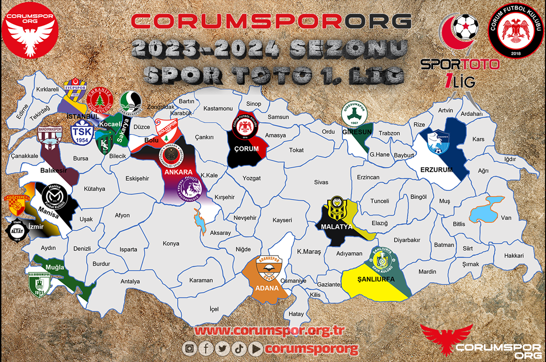 2023-2024 Sezonu Spor Toto 1. Lig Haritası