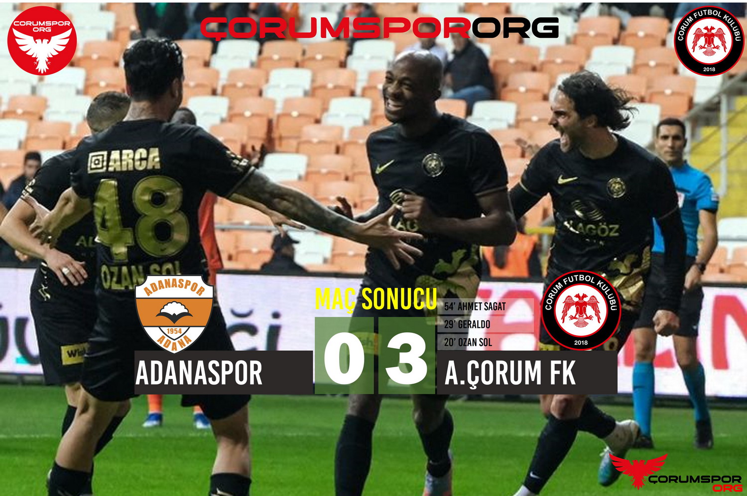 A. Çorum FK'dan deplasmanda net galibiyet