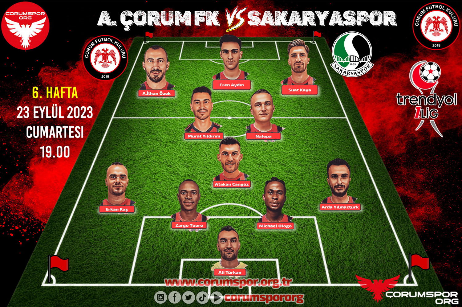A.Çorum FK Sakaryaspor Maç Kadrosu