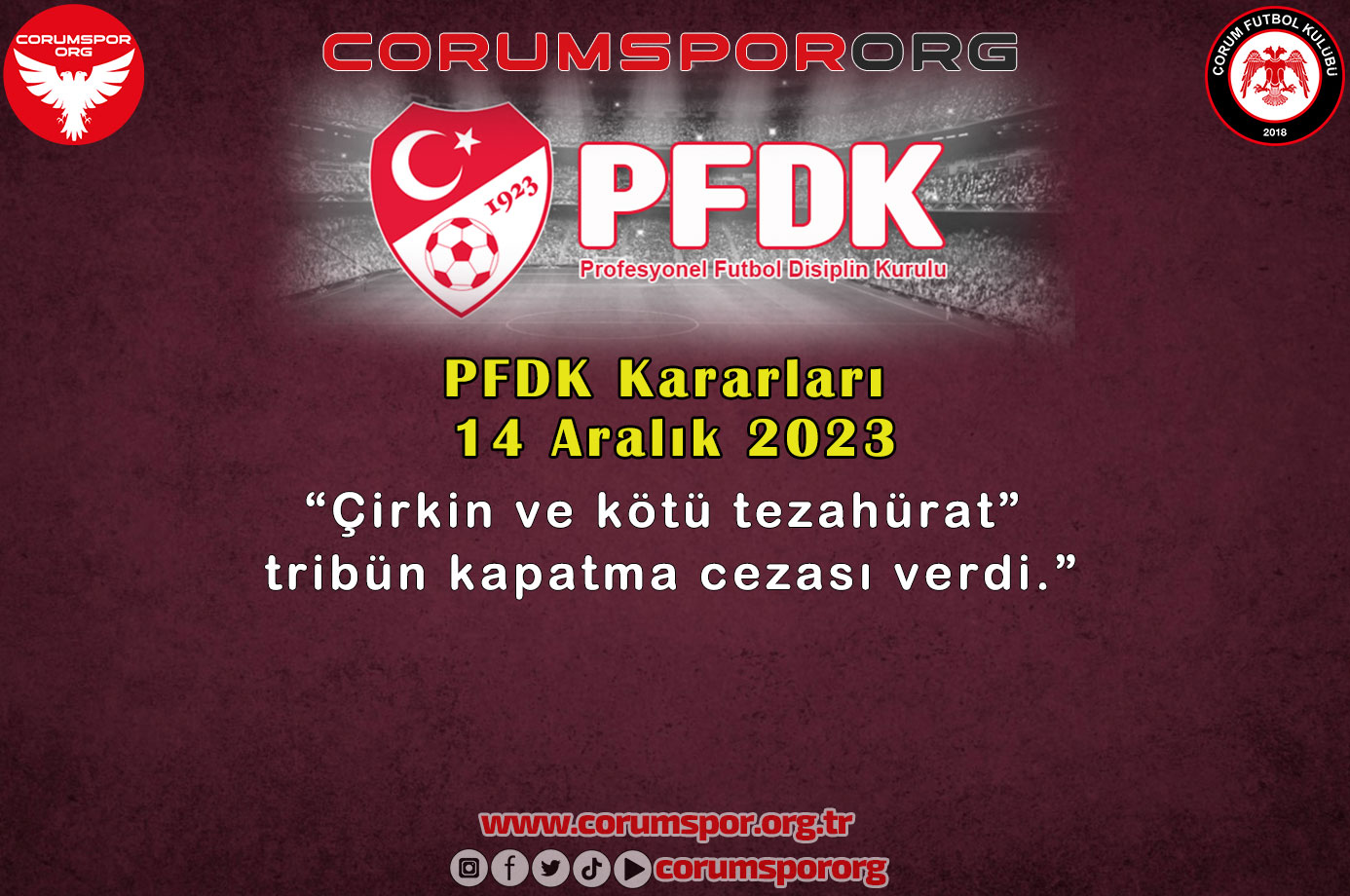 Ahlatcı Çorum FK’ya tribün kapatma cezası