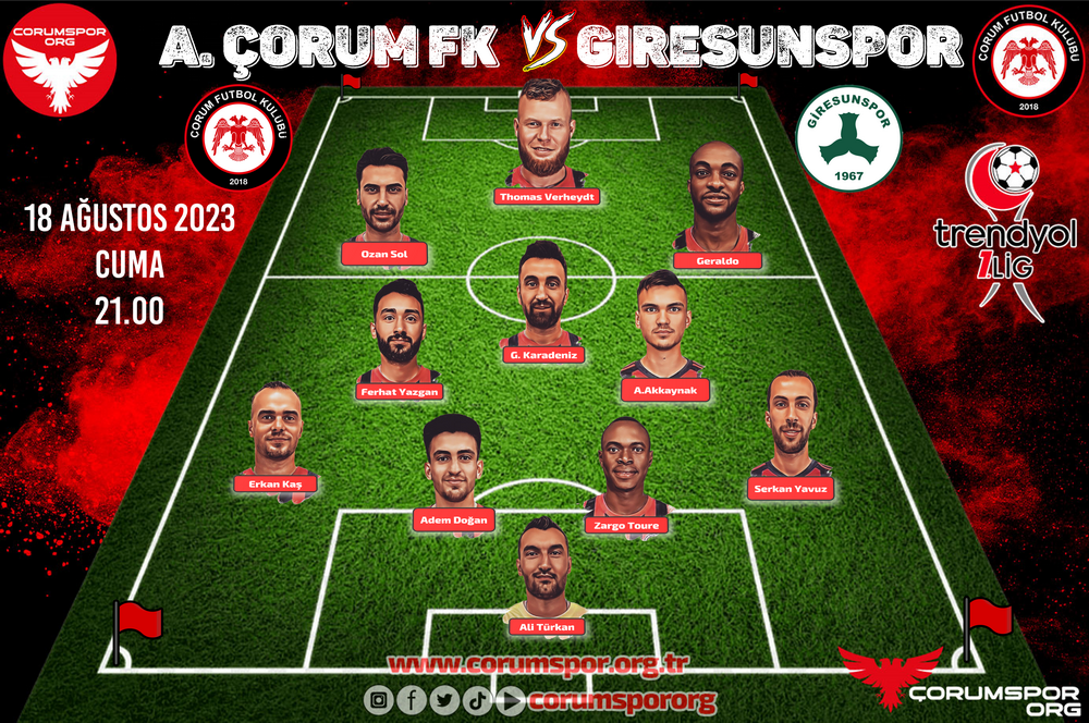 Ahlatçı Çorum FK – B. Giresunspor maç kadromuz belli oldu 