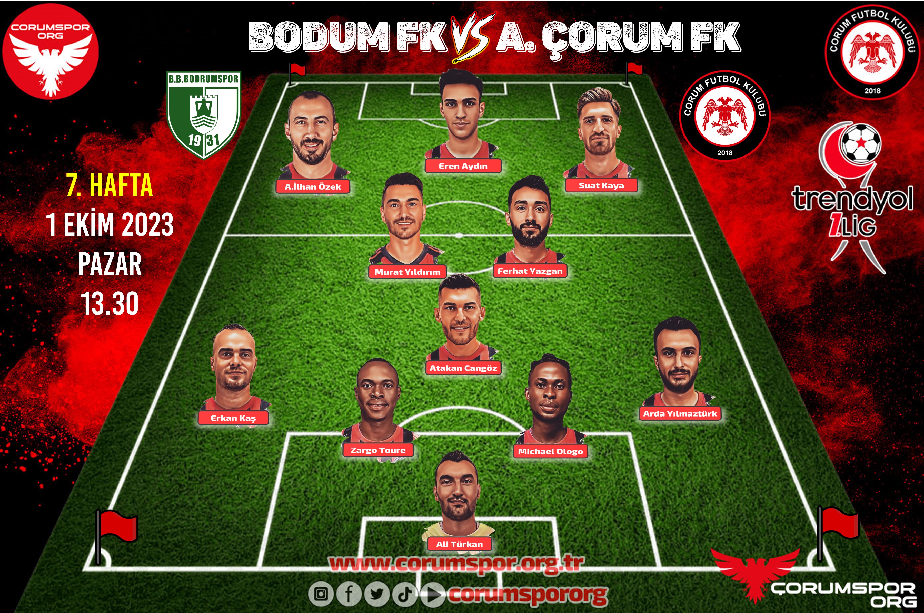 Bodrum FK - Ahlatçı Çorum FK maç kadromuz belli oldu
