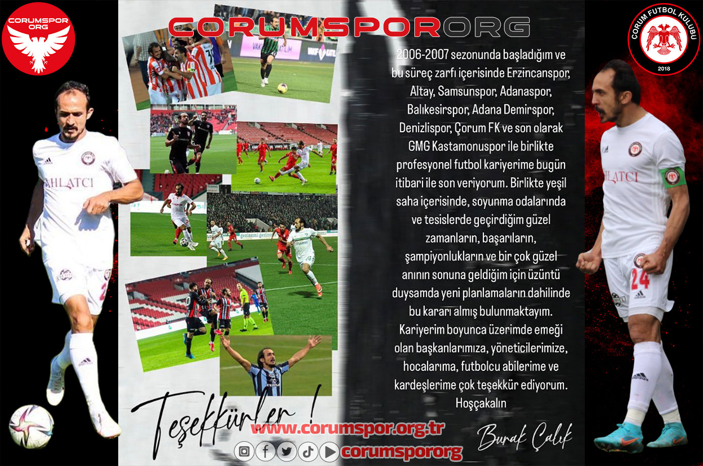 Burak Çalık aktif futbolculuk hayatını noktaladığını açıkladı