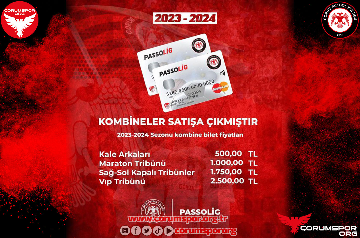 Çorum FK'da kombine fiyatları belli oldu