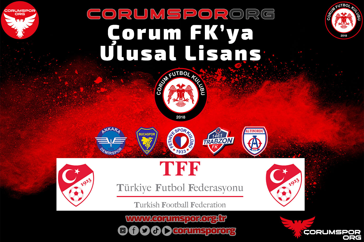 Çorum FK’ya Ulusal Lisans. Lisanslı Kulüp Sayısı 31'e Yükseldi.