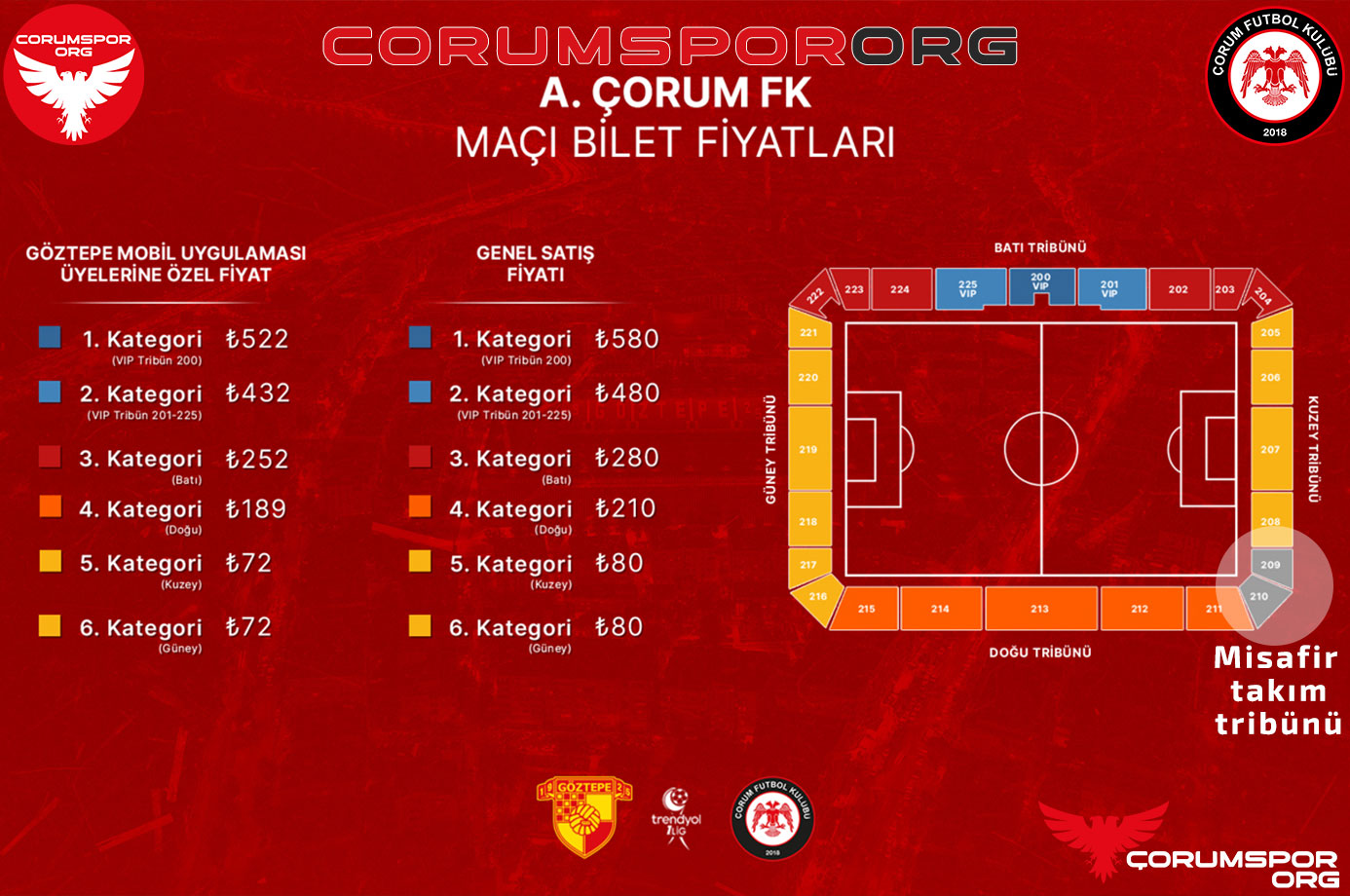 Göztepe – Ahlatçı Çorum FK müsabakasının bilet fiyatları belli oldu