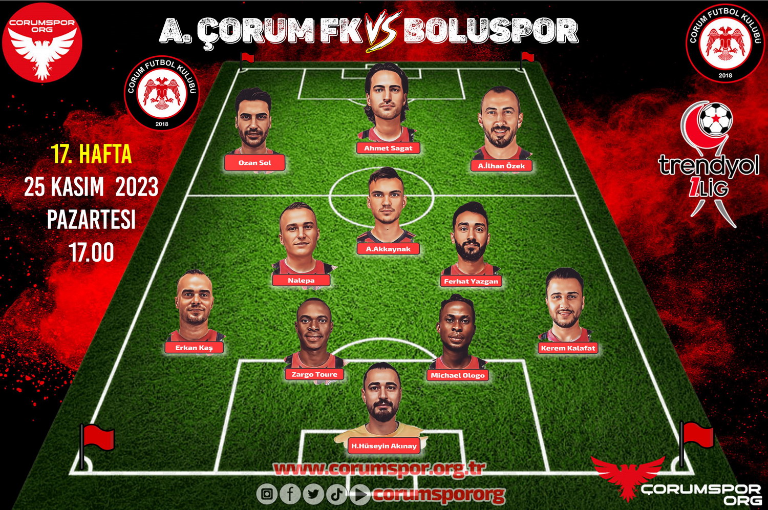 Maç Kadromuz A.Çorum FK - Boluspor