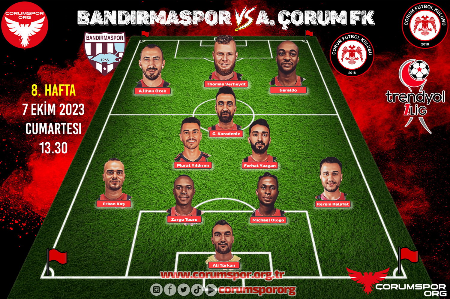 Maç Kadromuz Bandırmaspor - A.Çorum FK