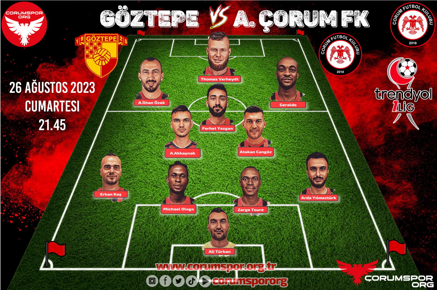 Maç Kadromuz Göztepe-Ahlatçı Çorum FK