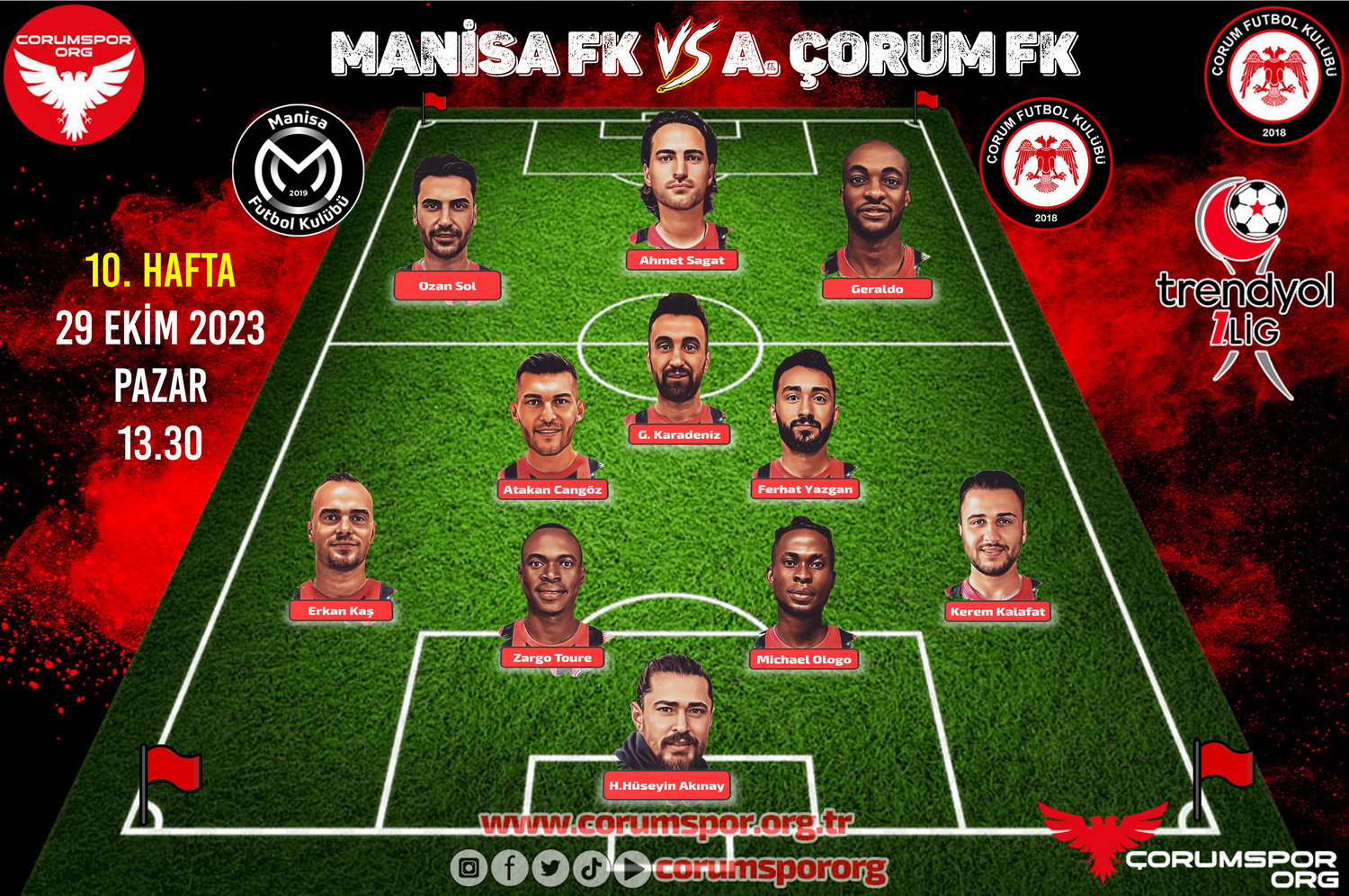 Maç Kadromuz Manisa FK - A.Çorum FK