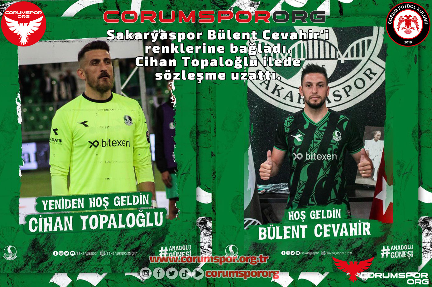 Sakaryaspor Bülent Cevahir'i renklerine bağladı. Cihan Topaloğlu ile de sözleşme uzattı.