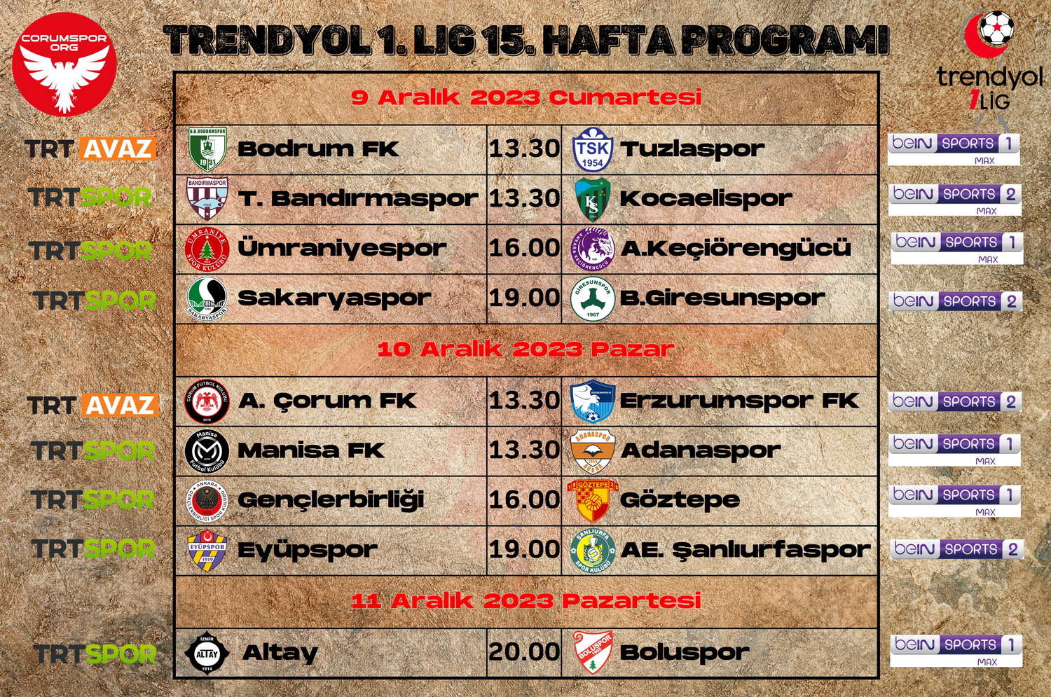 Trendyol 1. Ligde 15. haftanın maç programı ve canlı yayın durumu