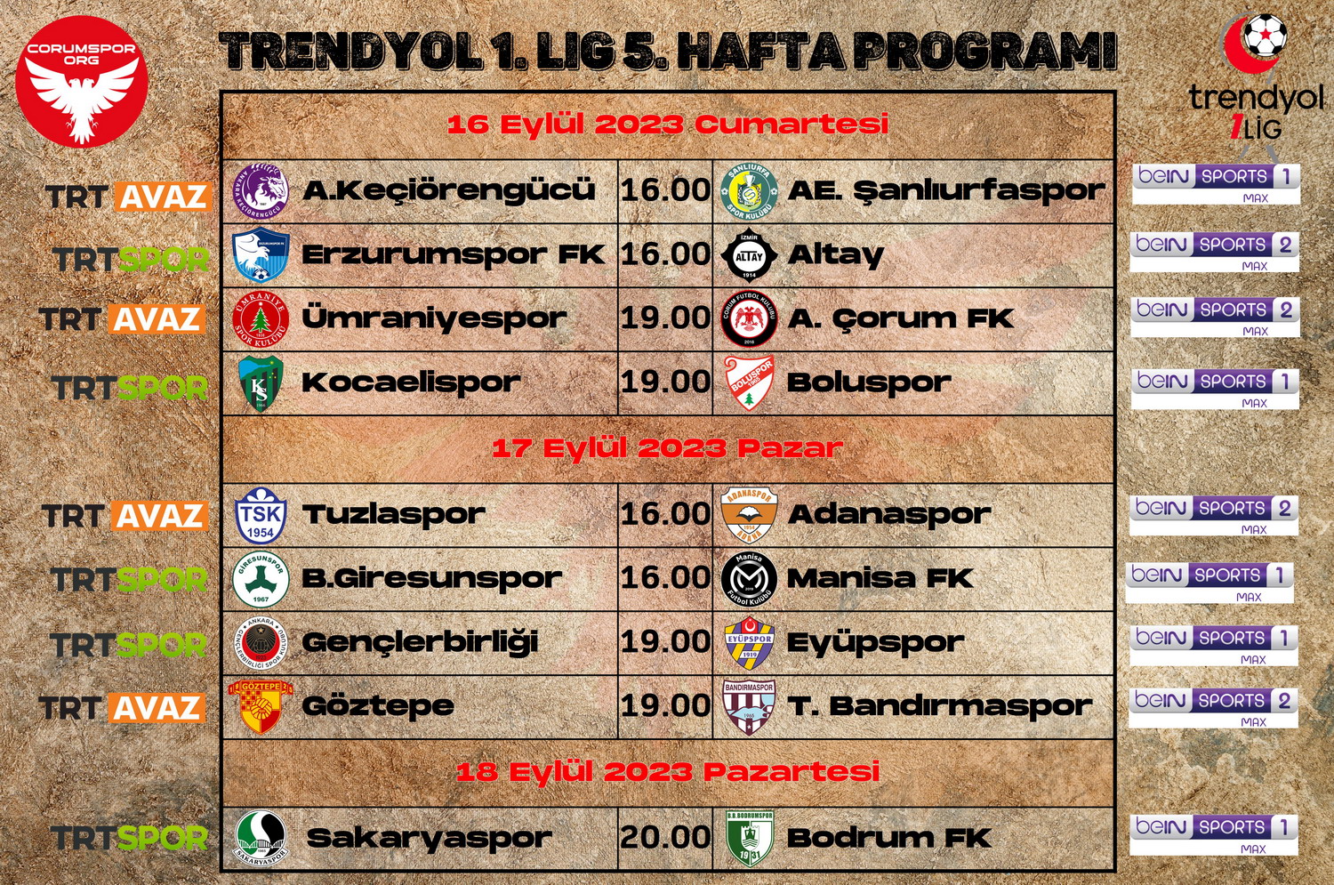 Trendyol 1. Ligde 5. haftanın maç programı ve canlı yayın durumu