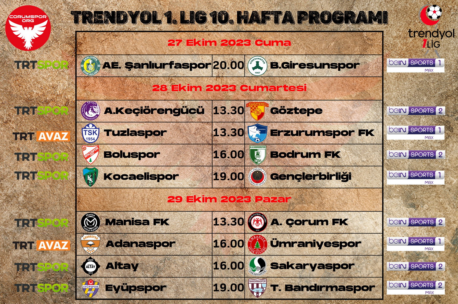 Trendyol 1. Ligde 10. haftanın maç programı ve canlı yayın durumu