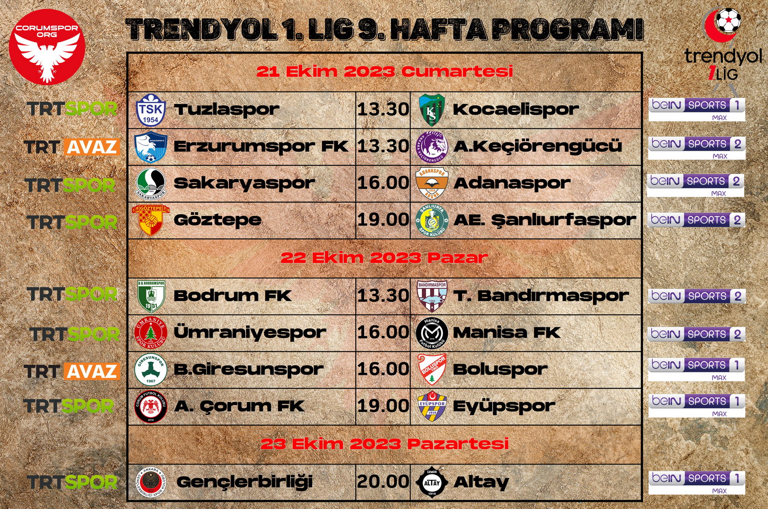 Trendyol 1. Ligde 9. haftanın maç programı ve canlı yayın durumu