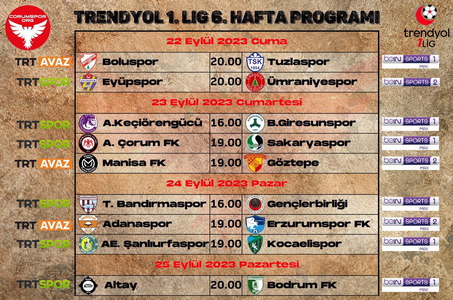 Trendyol 1. Ligde 6. haftanın maç programı ve canlı yayın durumu