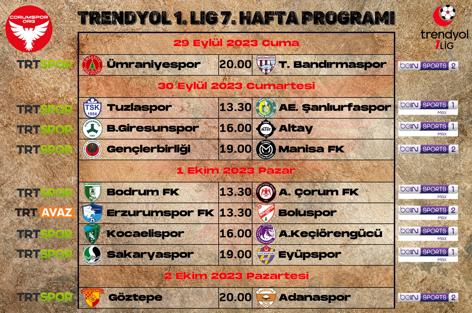 Trendyol 1. Ligde 7. haftanın maç programı ve canlı yayın durumu