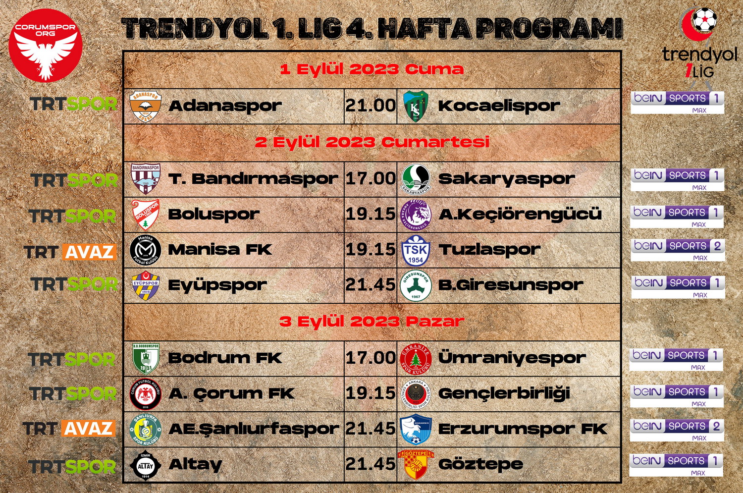 Trendyol 1. Ligde 4. haftanın maç programı ve canlı yayın durumu