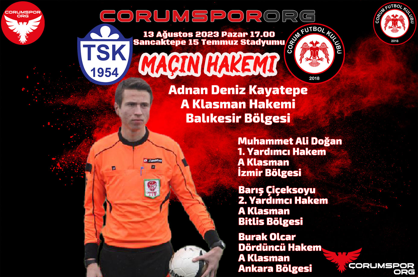 Tuzlaspor & Çorum FK maçının hakemi belli oldu 